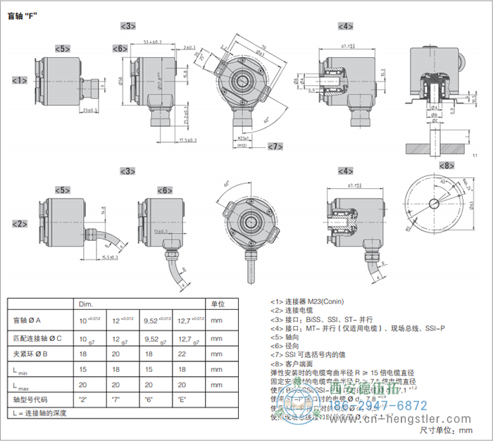 AC58-CANopen光電絕對值型編碼器外形及安裝尺寸(盲軸F) 德國hengstler(亨士樂)編碼器