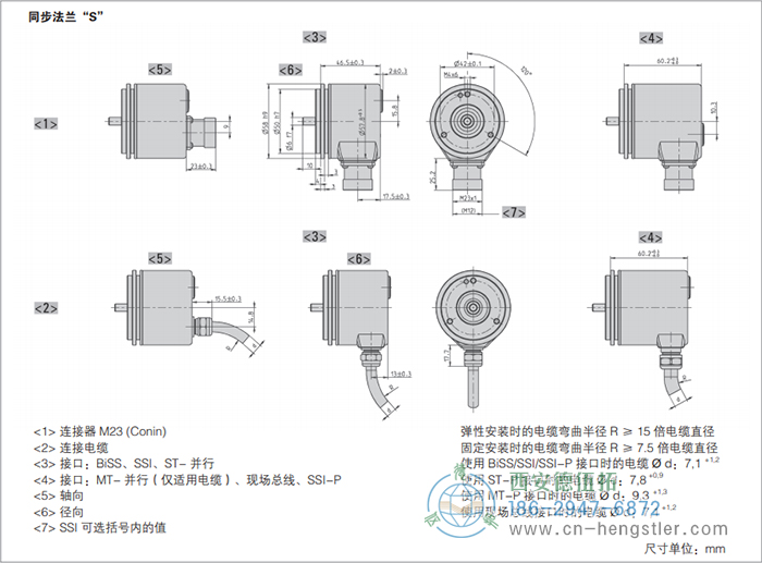 AC58-Interbus標(biāo)準(zhǔn)光電絕對(duì)值型編碼器外形及安裝尺寸(同步法蘭S) 德國(guó)hengstler(亨士樂(lè))編碼器