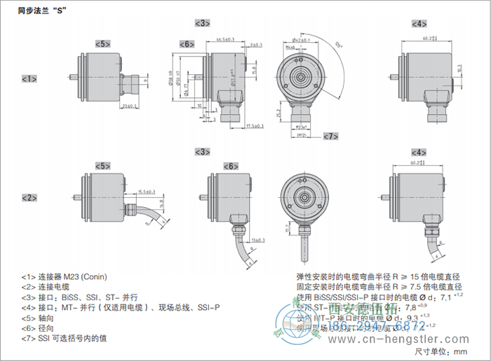 AC58-Profibus標(biāo)準(zhǔn)光電絕對(duì)值型編碼器外形及安裝尺寸(同步法蘭S) 德國(guó)hengstler(亨士樂(lè))編碼器