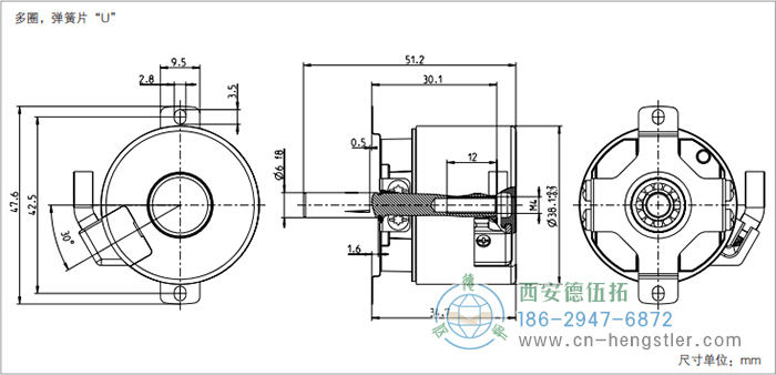 AD34電機(jī)反饋系統(tǒng)光電絕對(duì)值編碼器外形及安裝尺寸(多圈，彈簧片U) 德國(guó)hengstler(亨士樂)編碼器