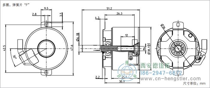 AD34電機(jī)反饋系統(tǒng)光電絕對(duì)值編碼器外形及安裝尺寸(多圈，彈簧片F(xiàn)) 德國(guó)hengstler(亨士樂)編碼器