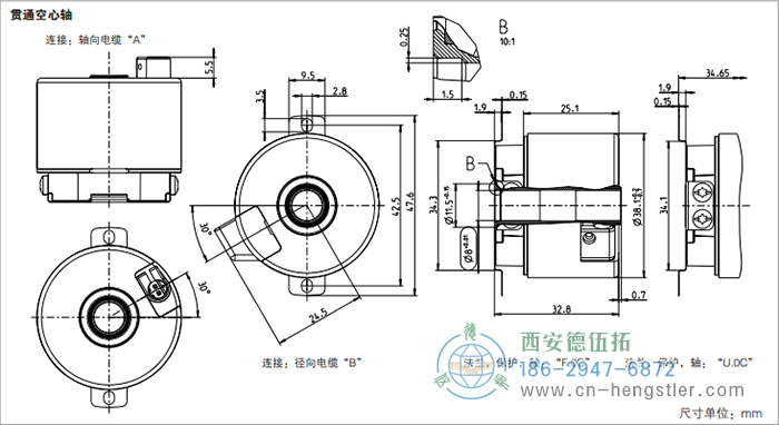 AD36電機(jī)反饋光電絕對(duì)值編碼器外形及安裝尺寸(貫通空心軸) 德國(guó)hengstler(亨士樂)編碼器