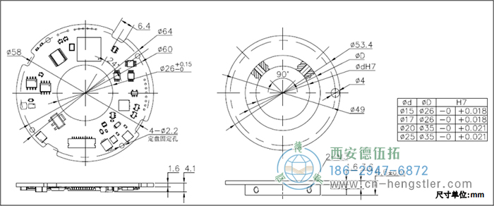 AM64超薄絕對值編碼器法蘭面參考設(shè)計和尺寸圖2 (動盤螺栓安裝) 德國hengstler(亨士樂)編碼器