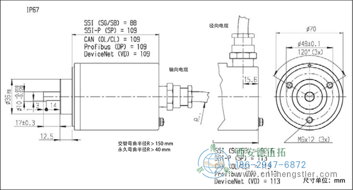 AX70/AX71-Profibus防爆光電絕對(duì)值編碼器外形及安裝尺寸IP67 德國hengstler(亨士樂)編碼器